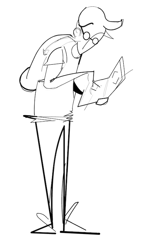 Sketch of techie-person writing some notes